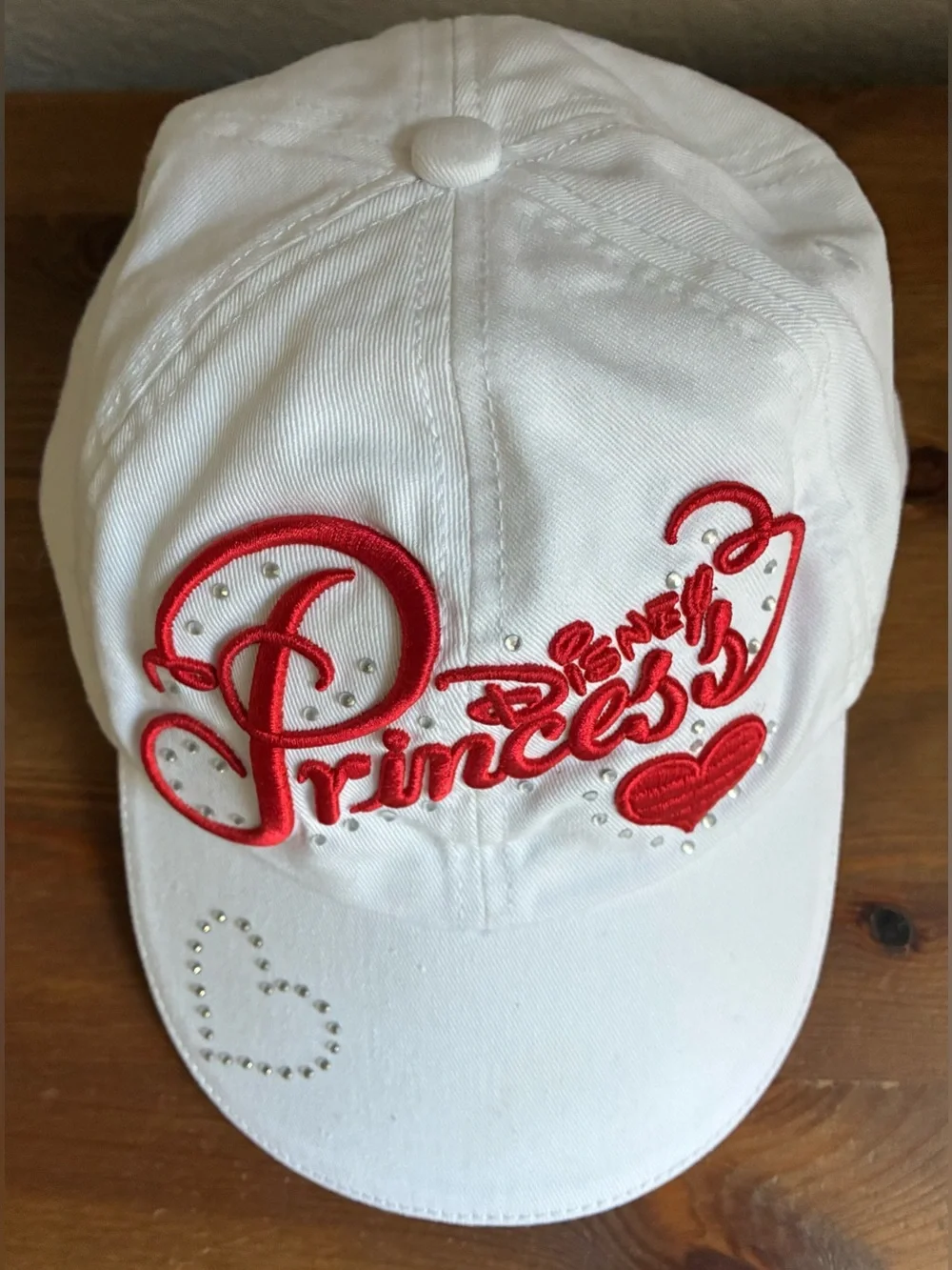 Disney Parks Princess Youth Baseball Cap White Pink Rhinestone Heart Hat 54-58cm